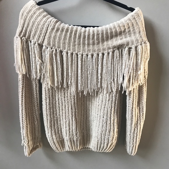 Forever 21 Sweaters - Forever 21 Fringe Off the Shoulder Sweater